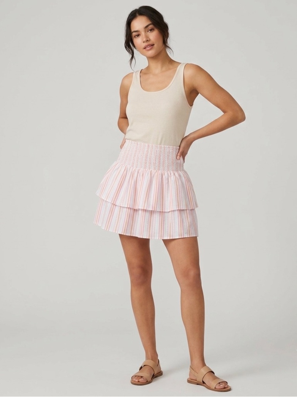 NWT Vineyard Vines Harbor Smocked Skirt S Neon Rosa Striped Tiered Performance